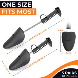 5 Pairs Shoe Trees for Men Size 10–13 – Adjustable Shoe Tree with Plastic Body and Steel Rod, 8.5"–12.5" Expandable – Reduce Creases, Maintain Shape for Boots, Sneakers, Flats & Dress Shoes Storage