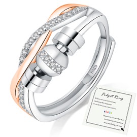 HEEYA Anxiety Ring for Women 925 Silver Anxiety Ring with Cubic Zirconia Open Adjustable Anti-Stress Ring with Beads Spinner Fidget Ring Women Hypoallergenic Mood Ring Against Stress Unisex
