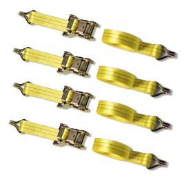 Ratchet Tie-Down Straps w J Hook 1.5x15 4000 lbs Capacity Heavy Duty Hold Motorcycle Kayak Cargo Tarp Tow Mud Snow RV Trailer 1.5" 15ft by Alfa Wheels (4 PK, Yellow)