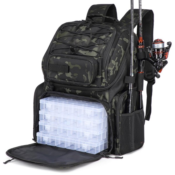 HAMBOLY Fishing Backpack with Tackle Boxes, 50L Fishing Tackle Bag