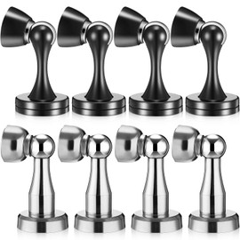 Shimeyao 8 Pack Magnetic Door Stop Floor Mounted Door Stopper Magnetic Catch Wall Mounted with Catch Holder with Screws for Hold Open Wall Protector(Black and Silver)