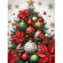 Christmas 5D Diamond Painting Kits for Adult,Xmas Tree Diamond Art Kits for Beginners,DIY Full Drill Winter Holiday Rhinestone Diamond Dots Gem Painting Art Craft Home Decor 12 x16 Inch
