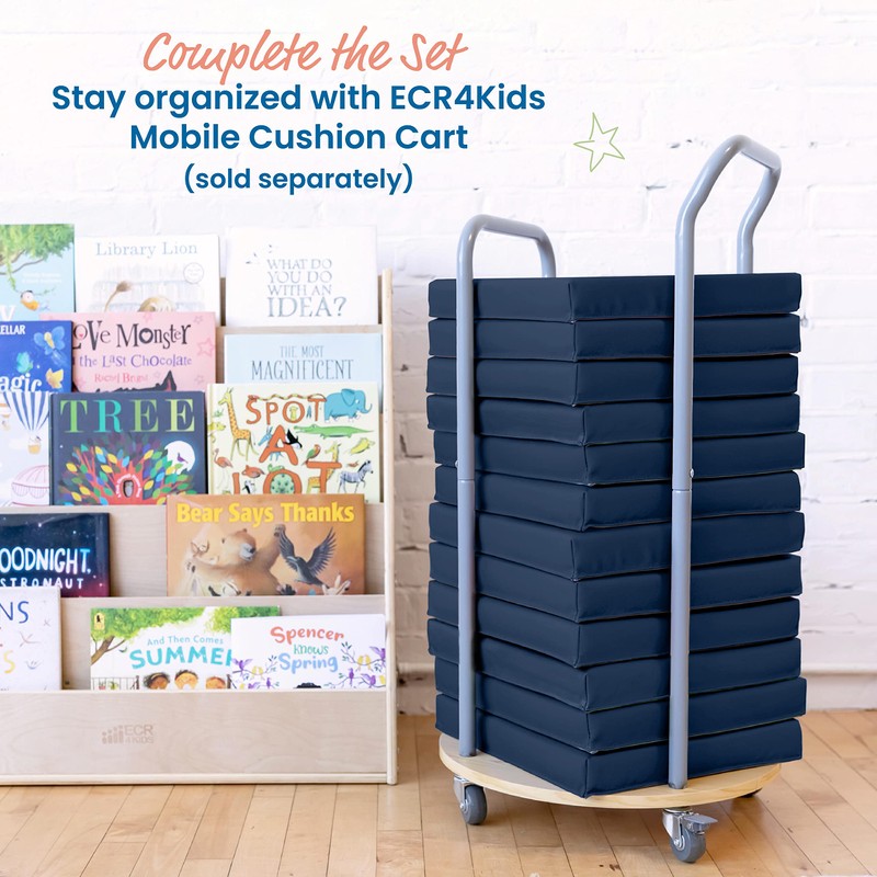 ECR4Kids SoftZone Floor Cushions, Square, Flexible Seating, Navy, 6-Piece