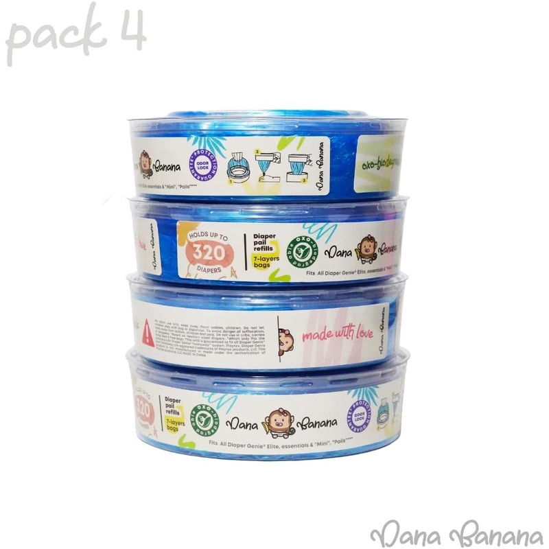 4 pack Bolsas OXO-biodegradable de Recambio compatible con Diaper Genie