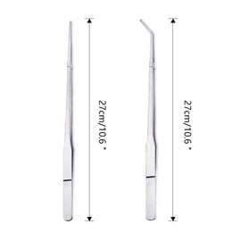 KR Harmony Feeding Tongs 2pcs Stainless Steel Aquarium Long Tweezers Straight Curved Tweezers for Fish Tank Aquatic Plants Reptile Lizard Gecko Snake Spider Bird