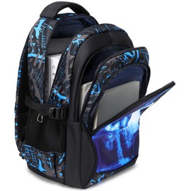 Boys Backpack for Elementary Kids Bookbag Middle School Bags Heavy Duty Soccer Laptop Durable Waterproof 18 In (2-Blue)