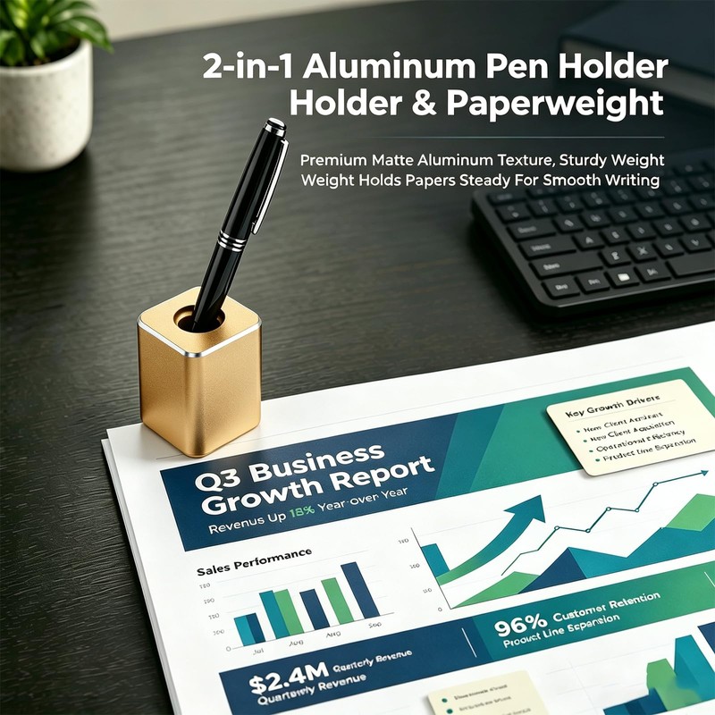 Pen Stand for Desk, 2-in-1 Single Pen Holder & Paperweight,