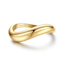 Thunaraz 14K Gold Plated Wavy Stackable Rings for Women Non Tarnish Delicate Ring Comfort Fit Gold Jewelry Sizes 6
