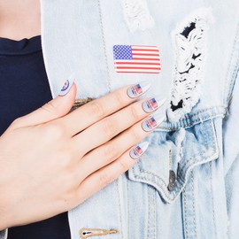 VIVID TELLA America Almond Nails Patriotic Design False Nail July 4 Flag Fake Nails Independence Memorial Day Tips Women Girls Acrylic Manicure Decor