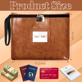 Notary Bag with Lock 13.2 * 10 Inches Purple Leather Notary Supply Bag with handle Cash Bag Locking Document Bag with 2 keys Money Bank Deposit Bag with Zipper for Record Book Stamp Passport (Brown)