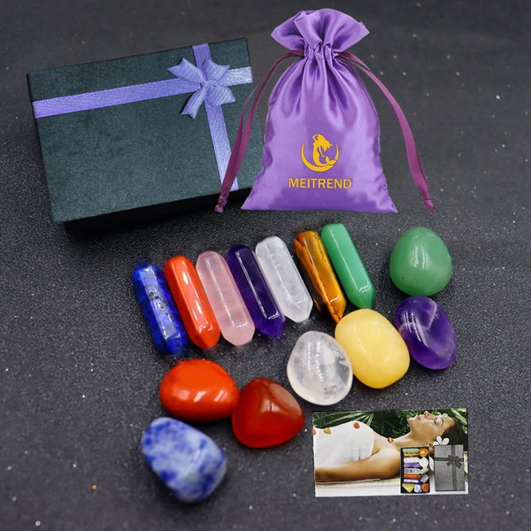 Healing Crystals Kit Chakra Energy Raw Gemstones 7PC Chakra Stone and 7PC Wand Tumbled Stones Crystal Set with Gift Box Gemstones Healing Crystals Sets for Meditation Anxiety Relief Yoga