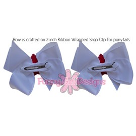 USA Patriotic Ponytail Hair Bow Set with Embroidered Star ~ Funny Girl Designs (White Bow Red Star)
