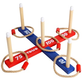 Wooden Ring Toss Game - Throwing Game for Children & Adults - Indoor & Outdoor for Lawn, Garden, Camping, Beach, Travel & Party - Classic Rope Target Game Gift for Family Fun & Mathematics