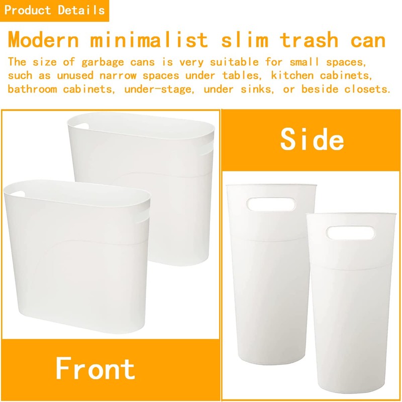 LOSYHU 2 Pack Small Narrow Trash Can with Handles 3.2