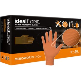 Ideall Grip + Orange Nitrile Gloves Medium - XXL Disposable Protective Gloves Powder-Free Latex Free 2.5x Thick Diamond Texture Nitrile Gloves Size XL Pack of 50 Colour: Orange