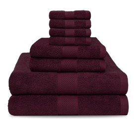 Ocean Towel Set for Bathroom 100% Luxury Cotton Bath Towels Set of 8 (2 Bath Towel and 2 Hand Towel Set & 4 Wash Cloth) - Burgundy Soft Towels Bathroom Set 600 GSM Double Stitched for Durability