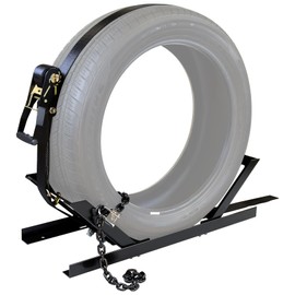 JY PERFORMANCE Semi-Truck Spare Tire Rack, Adjustable Tire Carrier, Ratchet Strap Chain, Black, DAC927