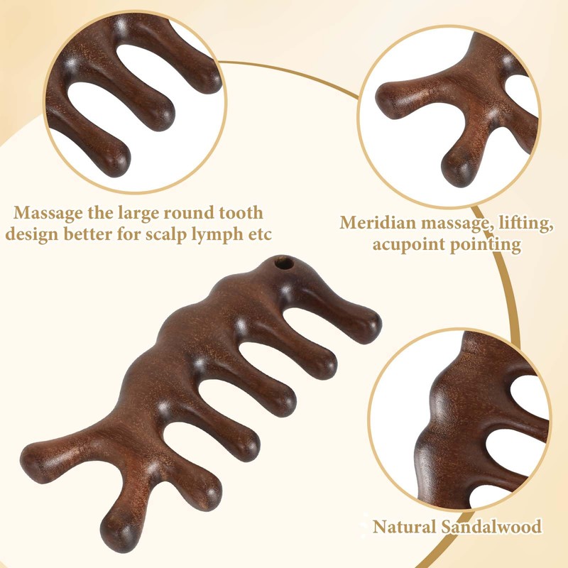 Massage Comb,2 Pieces Wooden Scalp Massager,Wide Tooth Sandalwood Hair Comb,Head