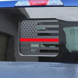 Zxiaochun Rear Middle Window American Flag Decal for Ford F150 F250 F350 2015-2022 2023 2024 2025 2026 Back Center Sliding Window Glass USA Flag Vinyl Sticker (Thin Red Line)