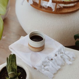 Turkish Cotton Hand Towels Set of 2 – Decorative Kitchen & Bathroom Towels with Woven Front and Terry Backing (Geometric Bloom Beige)