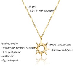 Feskive 14k Gold/Silver Plated Crescent Moon Necklace Tiny Moon and Star Necklace Dainty Sun Leaf Necklace Gold Pendant Necklace for Women Delicate Minimalist Jewelry