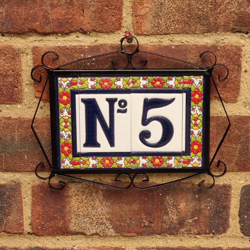 Spanish Floral Letter Frame Ceramic Tile Letter M