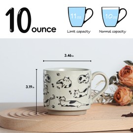 SHOWFULL Stackable Coffee Mugs Set of 4, Aesthetic Cute 10 OZ Small Ceramic Espresso Cups Vintage Stoneware Tea Cup for Cappuccino Latte, Cat