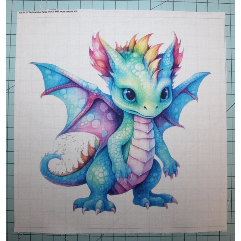 Fabric Panel 14"x14" Baby Dragon 100% Cotton Quilting Panel Square