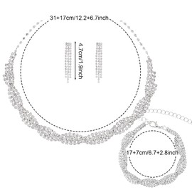 Jmkcoz Women Jewelry Set Silver Necklace Earrings Bracelet Rhinestone Crystal Bridal Wedding Jewelry Sets for Brides Bridesmaid Wedding Party (Style 11)