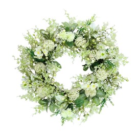 CC Christmas Decor Echinops and Daisy Artificial Spring Floral Wreath - 26" - Green and White