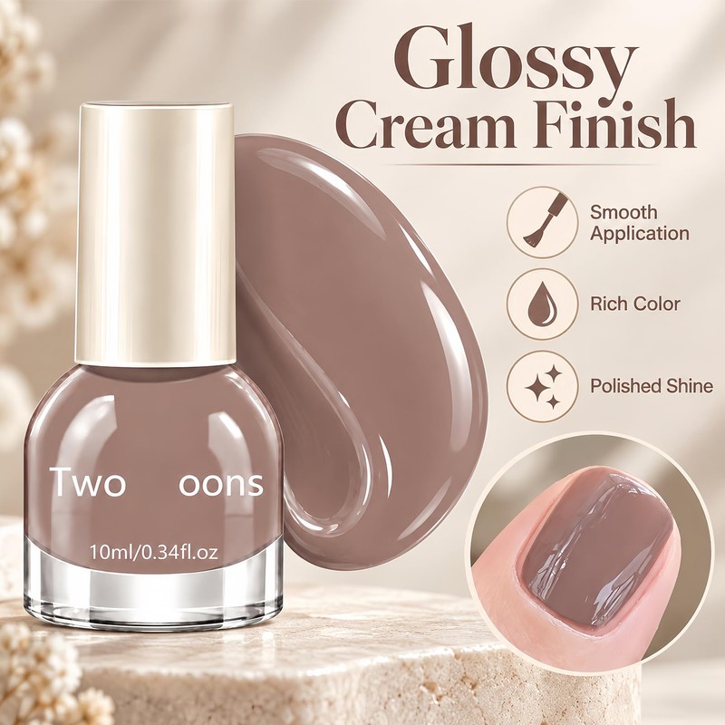 10ML Taupe Nail Polish, Air Dry Glossy Nail Lacquer, No