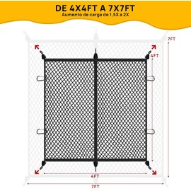 Red de Carga para Cama de camioneta - Resistente y Elástica 1.2x1.2m a 2.1x2.1m con Incluye 6 mosquetones metálicos anticorrosivos - Sujeta y Organiza Carga de ATV, SUV, UTV, Botes Camiones