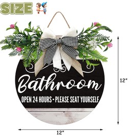 Bathroom Front Door Sign Funny Wreaths Hanging Wooden Plaque Decoration Round Rustic Wood Farmhouse Porch Decor for Home Front Door Decor, 12 x 12 Inch… (A)