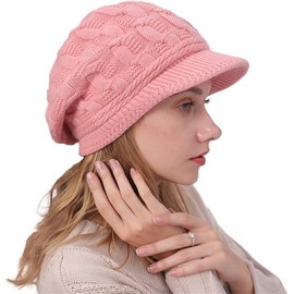 Womens Newsboy Cap Knit Visor Beanie Beret Snow Ski Caps Classic Winter Warm Hat Cold Snow Weather Autumn Spring Girl (AU, Alpha, One Size, Pink)