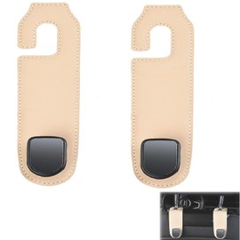 Wjelet 2 Pcs Leather Car Seat Back Hooks,Car Seat Back Double Hook, Auto Seat Hook Storage Organizer for Purse, Umbrellas, Handbag, Grocery Bags,Universal Car Inside Accessories (Beige)