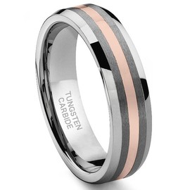 Hollywood Pro 6MM Tungsten Carbide 14K Rose Gold Inlay Wedding Band Ring Sz 11.0