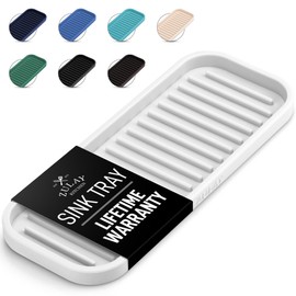 Zulay (9x3.5) Silicone Sponge Holder for Kitchen Sink - Flexible Multipurpose Soap Tray - Sink Organizer for Kitchen, Bathroom, Makeup, Trinkets & More (White)