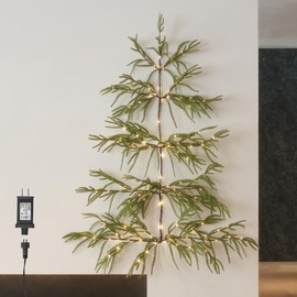 LITBLOOM Pre-Lit Wall Hanging Norfolk Pine Tree with Timer 4FT, Lighted Vine Garland with 140 Fairy Lights for Home Window Wall Christmas Decoration Indoor Outdoor