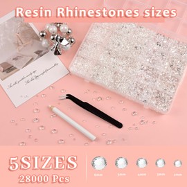 Bouiexye 28000 Pcs Transparent Color Resin Rhinestones 2-6 mm Bedazzling Crystal Flatback Rhinestones with Tweezers for DIY Crafts Shoes Clothing Glasses Nail Art