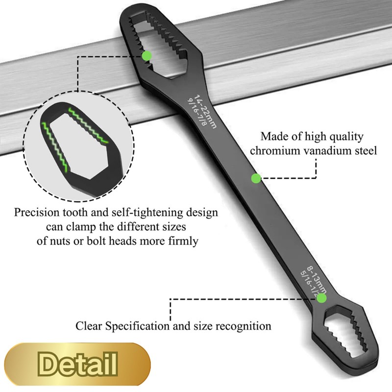 Teocpai 2 Pcs Black Universal Wrench Set, 8-22mm Universal Multifunctional