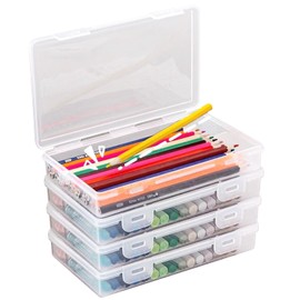 MHwan Pen Box, 4 Pieces Stackable Storage Box, Sturdy and Durable, BPA Free, Clip-on Storage Box for Office Supplies, Crafts, Parts, School, Family, Translucent
