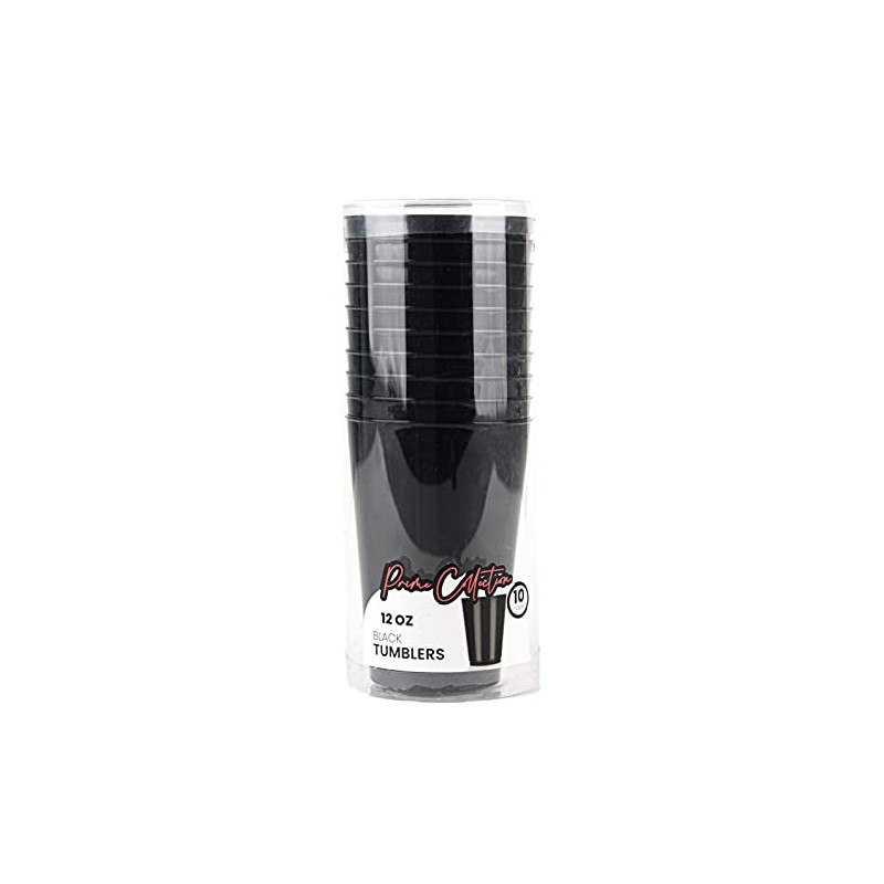 PLASTICPRO Disposable 12 oz Black Plastic Tumblers for Party's &
