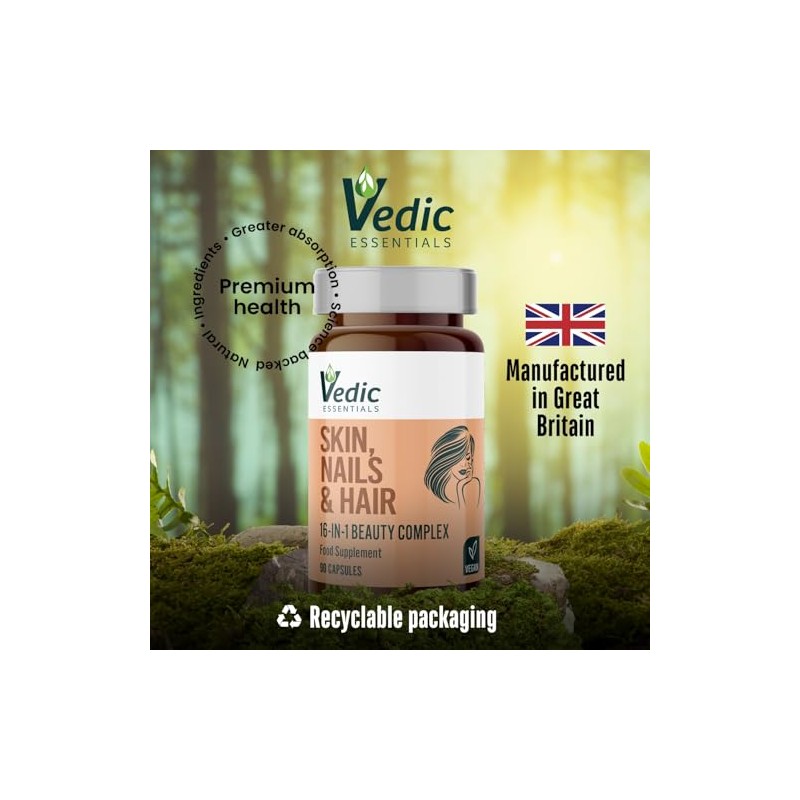 Vedic Skin Hair Nails Beauty Complex | 16-in-1 Vegan Capsules