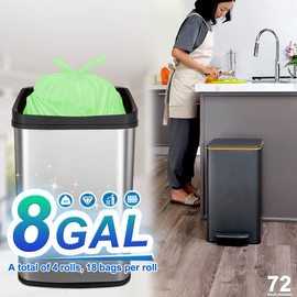 AOSULI Bolsas de basura de cocina de 8 galones, bolsas de basura de colores medianos, bolsas de basura de 30 litros más gruesas, 72 revestimientos de basura/4 rollos para cocina, oficina, jardín, papelera