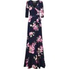 Bon Rosy Women's 3/4 Sleeve Floral Printed Bohemian Maxi Wrap
