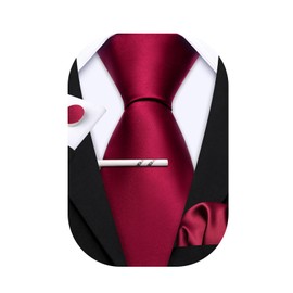 Barry.Wang Men Ties Set Solid Classic Satin Necktie Pocket Square Cufflinks Clip 4PCS for Men Wedding Formal Business