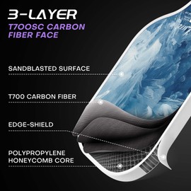 Luzz Pickleball Paddles Set of 2, T700 Carbon Fiber Pickleball Paddle Sandblasted Surface with Honeycomb Core for Beginners Increased Spin Control Pickle Ball Rackets 2 Pack, ICE Set