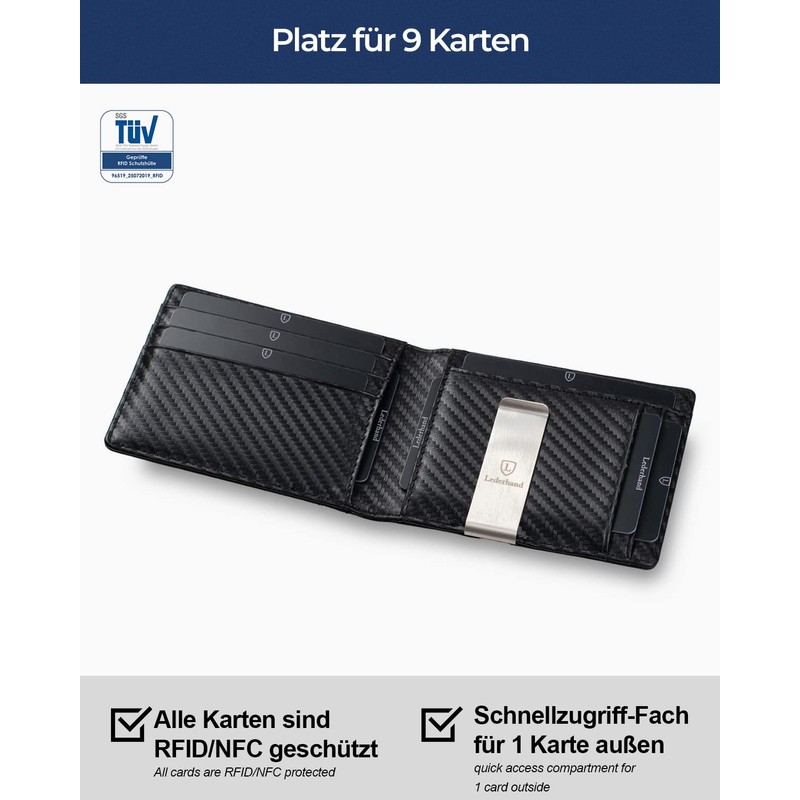 Lederhand Clip Wallet, carbon, S, Contemporary