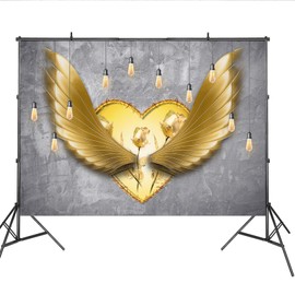 7x5ft Gold Angel Wings Backdrop Banner Heaven Sent Baby Shower Photography Background Deep Blue Sky Angel Wings Boy Girl Adult Artistic Portrait Photo Shoot Studio Props Vinyl (Gray Gold)
