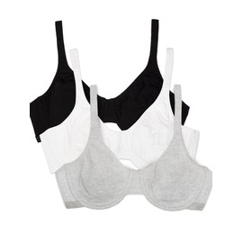 Fruit of the Loom Women's Unlined Underwire Bra-Cotton & Spandex Blend for Natural Shape and Flexibility, BLK/White 86CK/ Grey Heather, 40DD